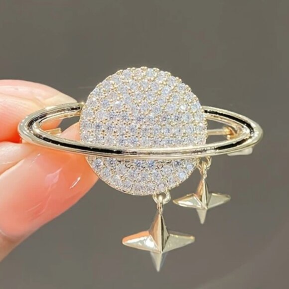 🌺 🌺 🌺Celestial Planet Rhinestone Brooch - Pin - Bag Charm - Picture 1 of 3